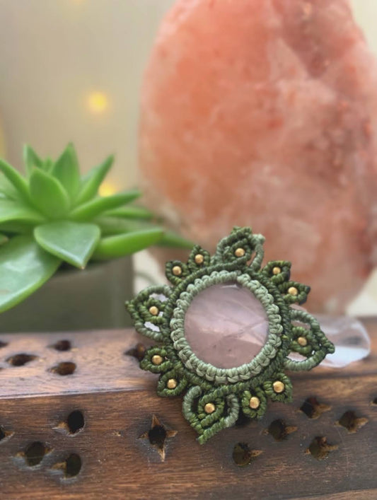 Heart Chakra Necklace - Micromacrame Jewelry - Rose Quartz Pendant - Boho Macrame Necklace